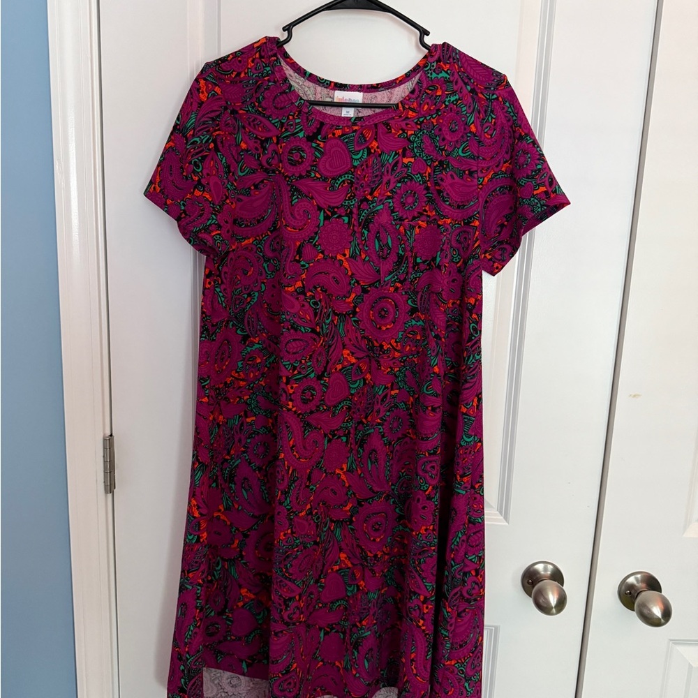 LulaRoe Medium Carly Swing Floral Pink Dress with one chest pocket M